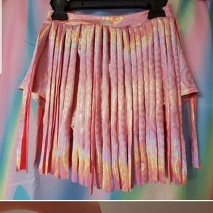 Pink Holographic High Waist Fringe Skort festival